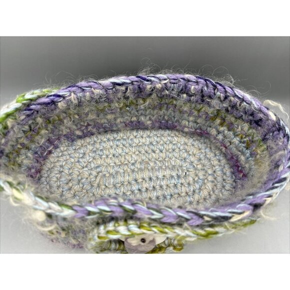 Handmade Wool Basket Purple Green Whimsical Cottage 10 x 5.5 Storage Decor - Picture 3 of 7